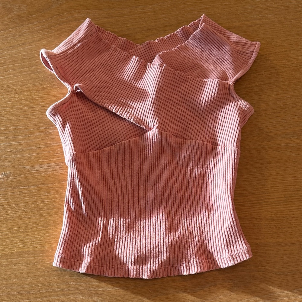 Pink Ribbed Off-Shoulder Top